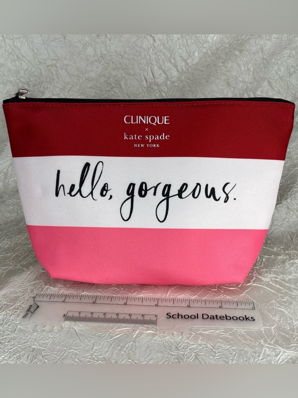Clinique x Kate Spade Pink Red White Gorgeous Makeup Bag Zipper Pouch Purse